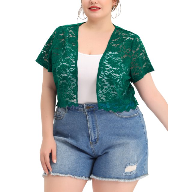 Unique Bargains Womens Plus Size Bolero Short Sleeve Lace Shrug Cardigan