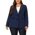thumbnail image 1 of DARING DIVA Women's Plus Button Down Notched Lapel Office Jackets Blazer Navy Blue 3X, 1 of 6