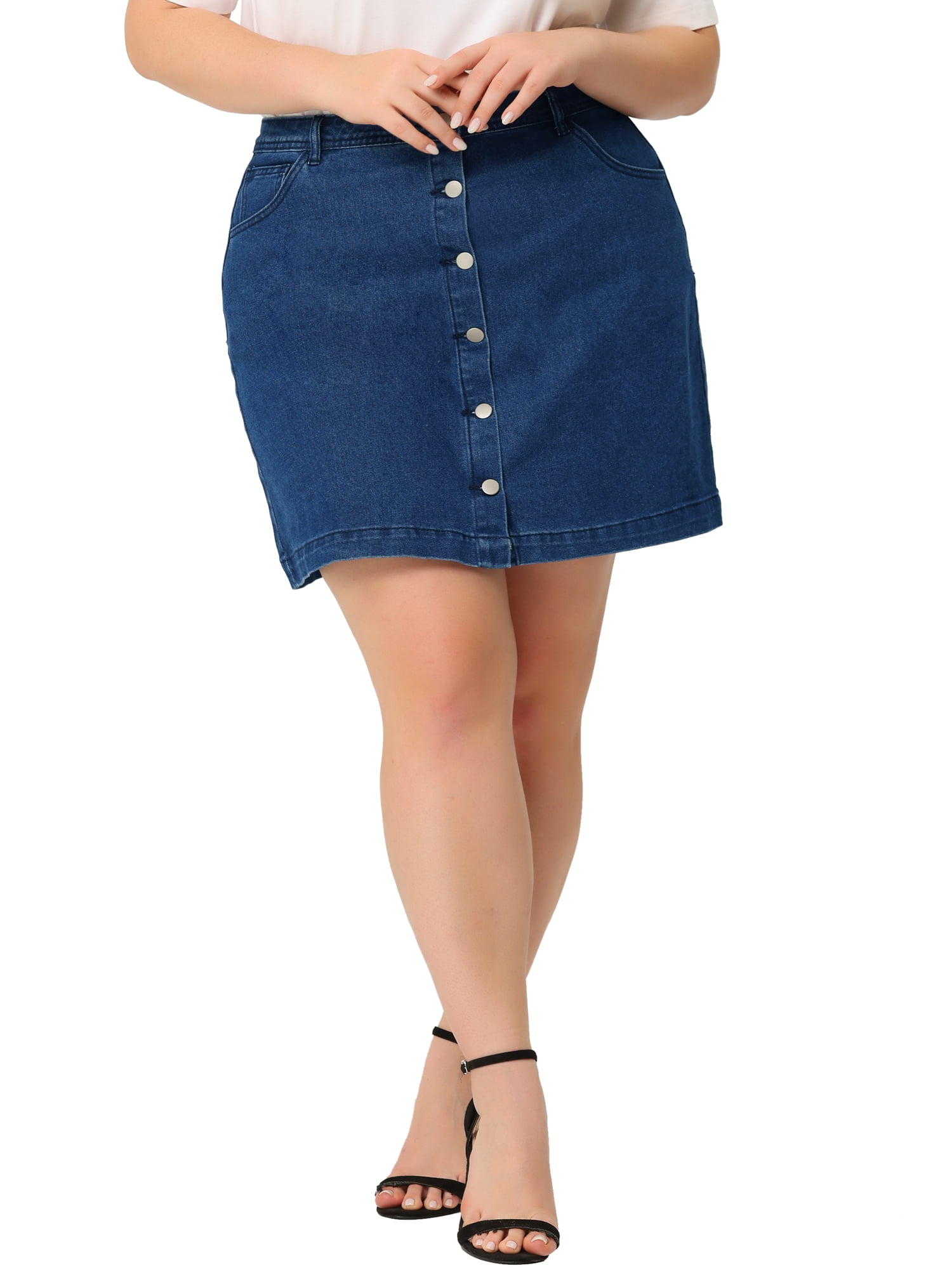 Isbjørn korrekt Mængde af Unique Bargains Women's Plus Size Button-Front A-Line Slit Pocket Mini Denim  Skirts - Walmart.com