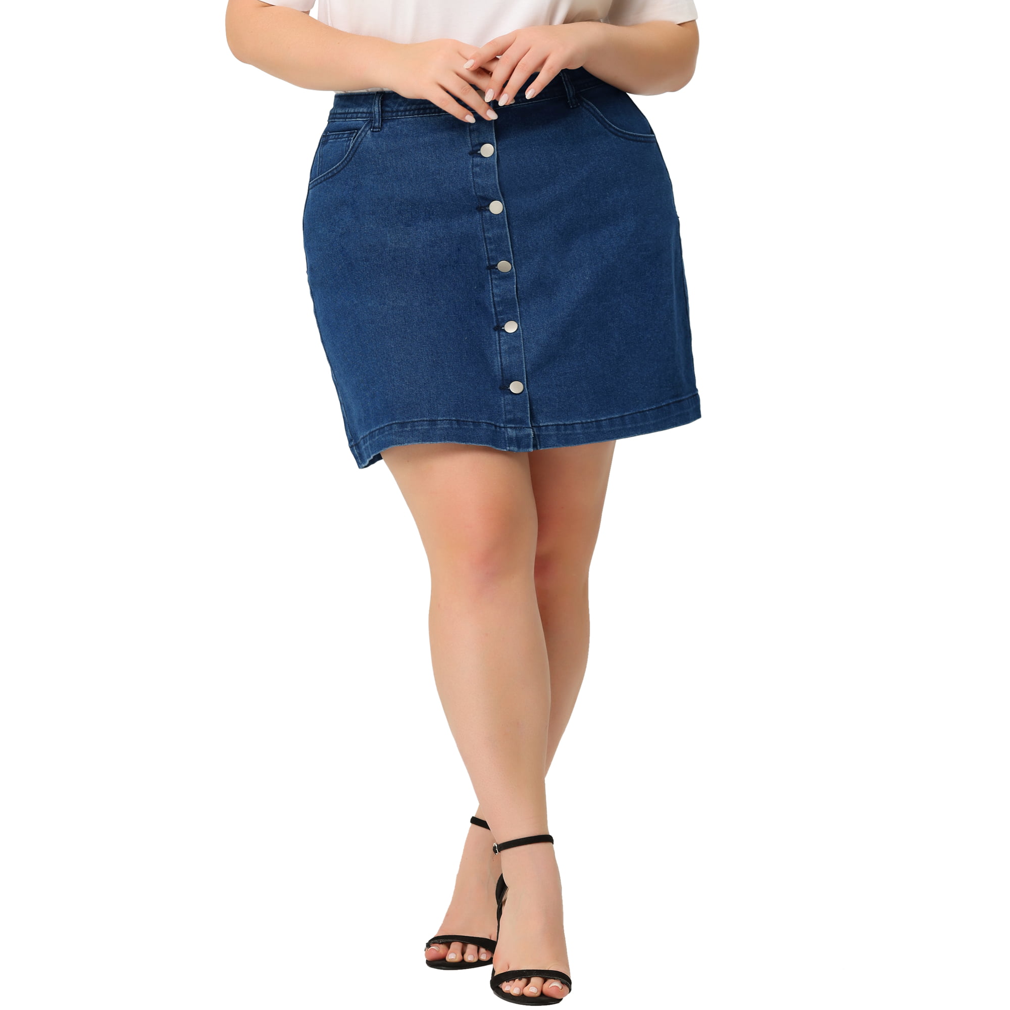 Isbjørn korrekt Mængde af Unique Bargains Women's Plus Size Button-Front A-Line Slit Pocket Mini Denim  Skirts - Walmart.com