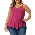 thumbnail image 1 of Unique Bargains Women's Plus Size Cami Tank Lace Front Spaghetti Strap Sleeveless Tops 1X Fuchsia, 1 of 6