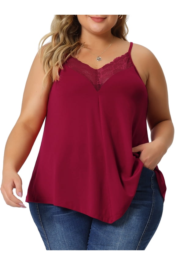 DARING DIVA Women's Plus Cami Tank Lace Front Sleeveless Tops 2X Burgundy