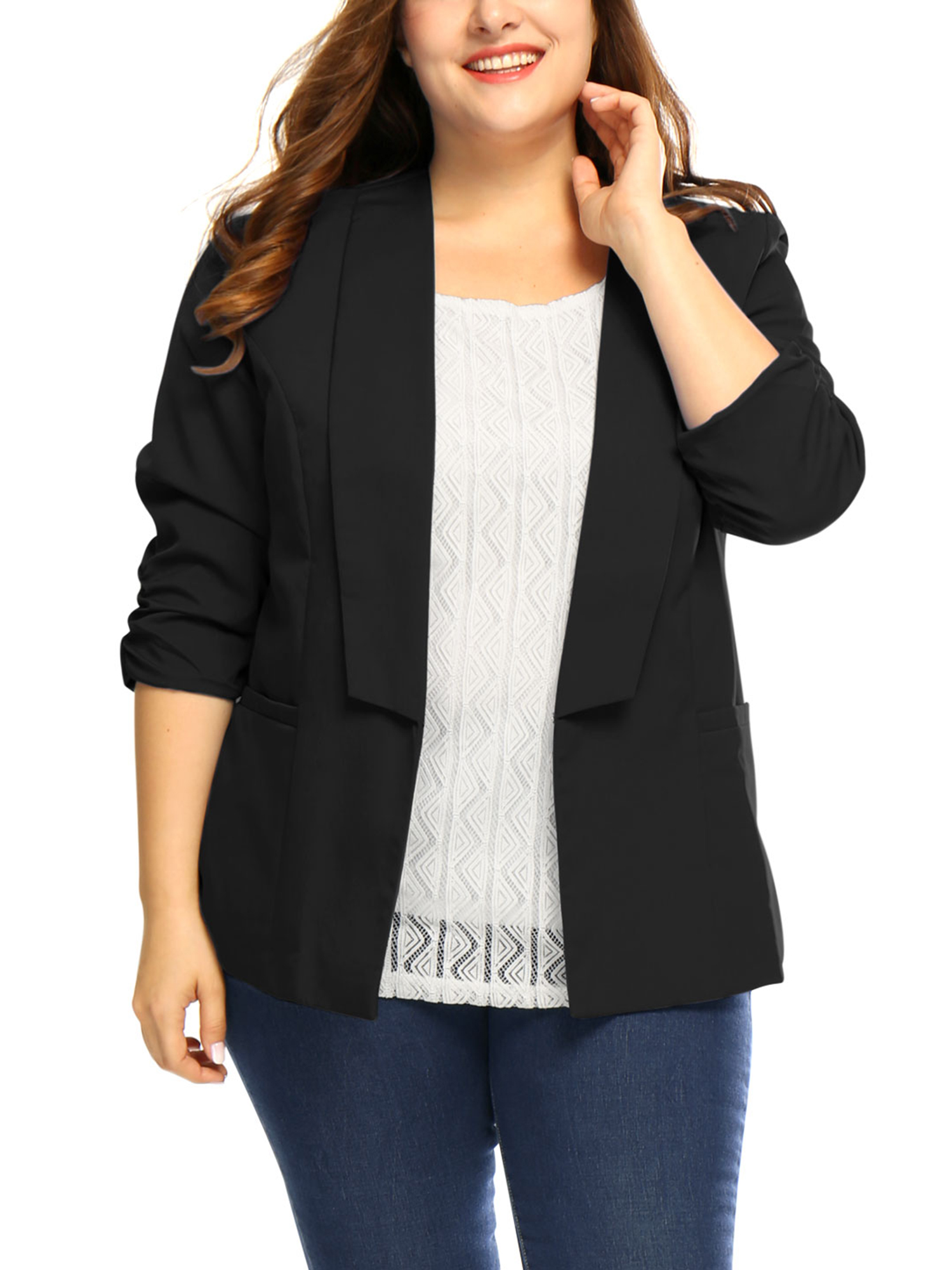 Curvy Ruched 3/4 Sleeve Blazer main image 0