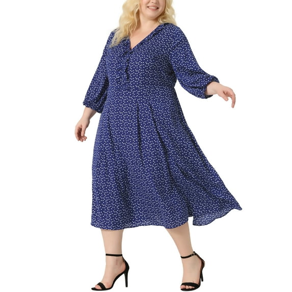 DARING DIVA Plus Size Elbow Sleeve Sweetheart Midi Ruffle Dress 3X Blue
