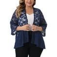 thumbnail image 1 of DARING DIVA Plus Size Open Front 3/4 Sleeve Sheer Lace Cardigan 3X Blue, 1 of 6