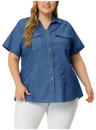 Yimoon Womens Denim Shirt Chambray Blue Button Down Jean Shirt Denim Tops  Soft Tencel Casual 3/4 Sleeve Jackat, Dark Blue, Small : :  Clothing, Shoes & Accessories