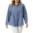 thumbnail image 1 of Unique Bargains Women's Plus Size Chest Pocket Long Sleeve Denim Chambray Shirt 2X White Blue, 1 of 7