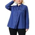 thumbnail image 1 of Unique Bargains Women's Plus Size Chest Pocket Long Sleeve Denim Chambray Shirt 3X Denim Blue, 1 of 8