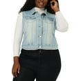 thumbnail image 1 of Unique Bargains Women's Plus Size Chest Pockets Single Breasted Denim Sleeveless Jacket, 1 of 7