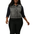 thumbnail image 1 of Unique Bargains Women's Plus Size Chest Pockets Single Breasted Denim Sleeveless Jacket, 1 of 7