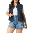 thumbnail image 1 of Unique Bargains Women's Plus Size Chest Pockets Single Breasted Denim Sleeveless Jacket, 1 of 8