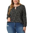 thumbnail image 1 of Unique Bargains Women's Plus Size Chiffon Keyhole Long Sleeve Retro Ditsy Floral Top 3X Black, 1 of 6