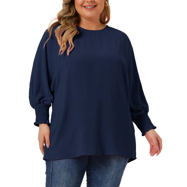 Unique Bargains Women's Plus Size Chiffon Tops Batwing Ruffle Long