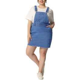 Unique Bargains Women's Plus Size Adjustable Strap Distressed Bib Overall Pinafore  Dress 