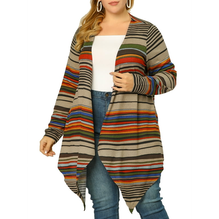Unique Bargains Women s Plus Size Color Striped Block Boho Open