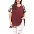 thumbnail image 1 of Unique Bargains Women's Plus Size Crochet Mesh Panel Sheer Raglan Sleeve Top 4X Red, 1 of 7