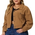 thumbnail image 1 of DARING DIVA Women's Plus Size Button Down Long Sleeve Shacket Jacket 1X Brown, 1 of 6