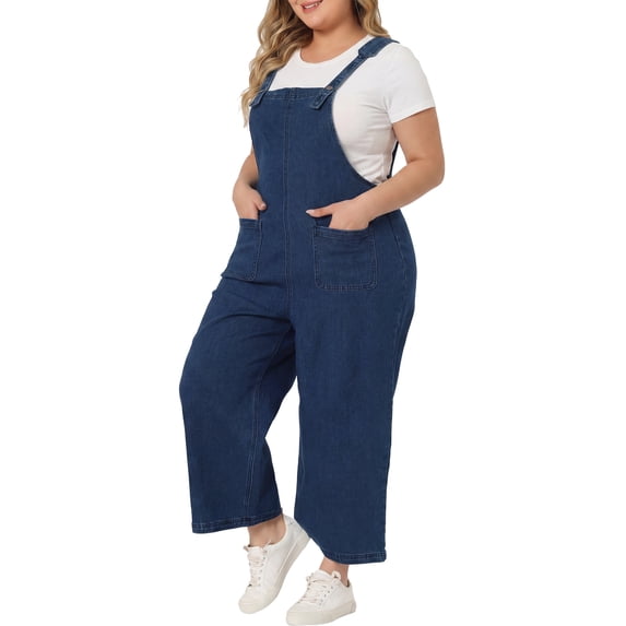 DARING DIVA Women's Plus Size Denim Bib Adjustable Suspenders Overalls 1X Dark Blue