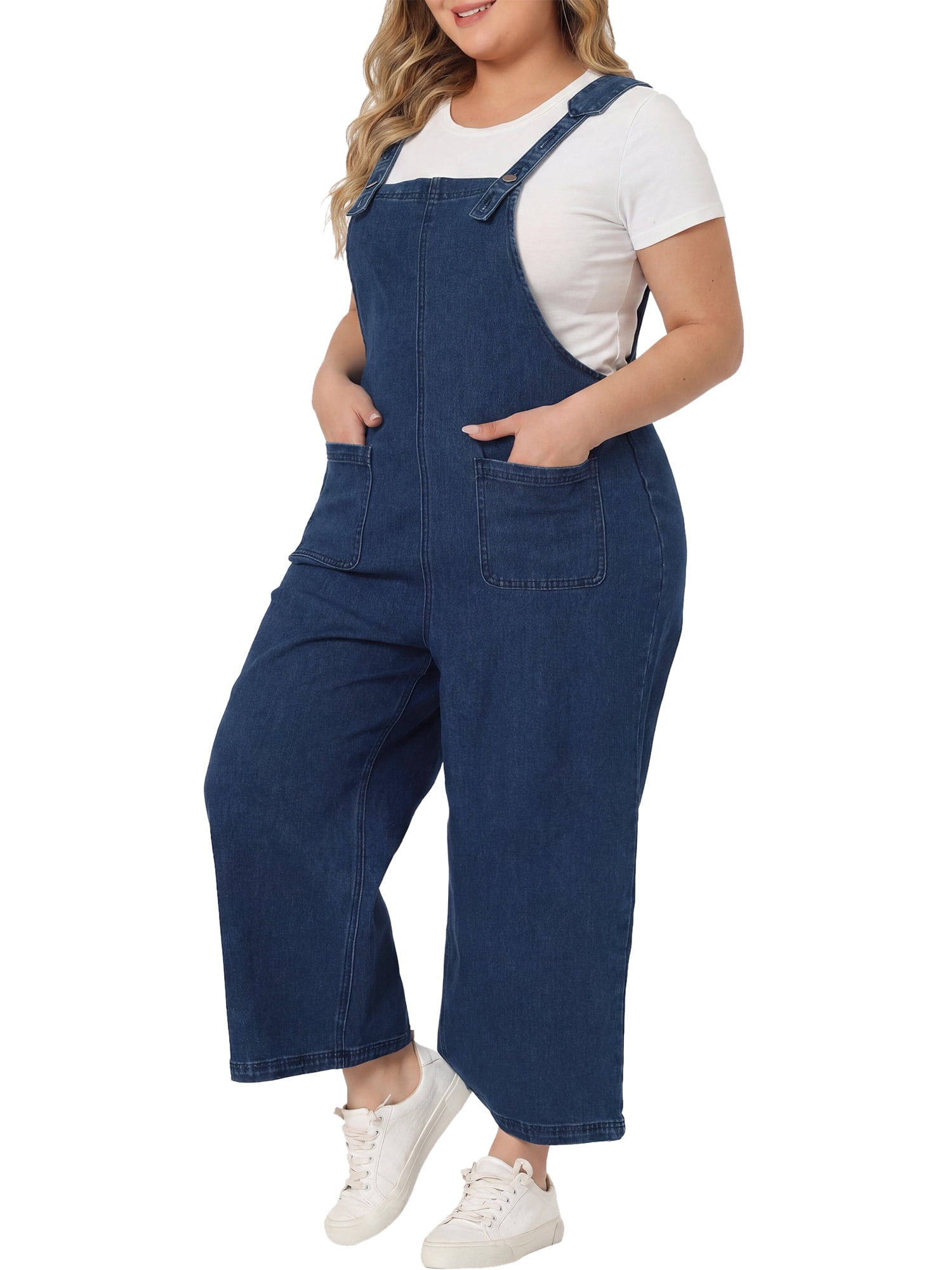 DARING DIVA Women's Plus Size Denim Bib Adjustable Suspenders Overalls 3X Dark Blue