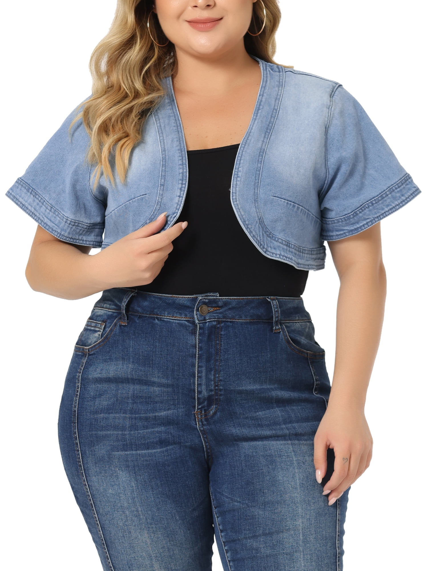 Women's Blue Crop Denim Jacket main image 1