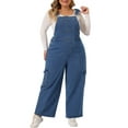 thumbnail image 1 of Unique Bargains Women's Plus Size Denim Overalls Bib Jeans Suspenders Jumpsuit 1X Mid Blue, 1 of 6