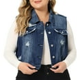thumbnail image 1 of Unique Bargains Women's Plus Size Denim Sleeveless Chest Pockets Vests Jacket 2X Dark Blue, 1 of 6