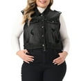 thumbnail image 1 of Unique Bargains Women's Plus Size Denim Sleeveless Chest Pockets Vests Jacket 4X Black, 1 of 6