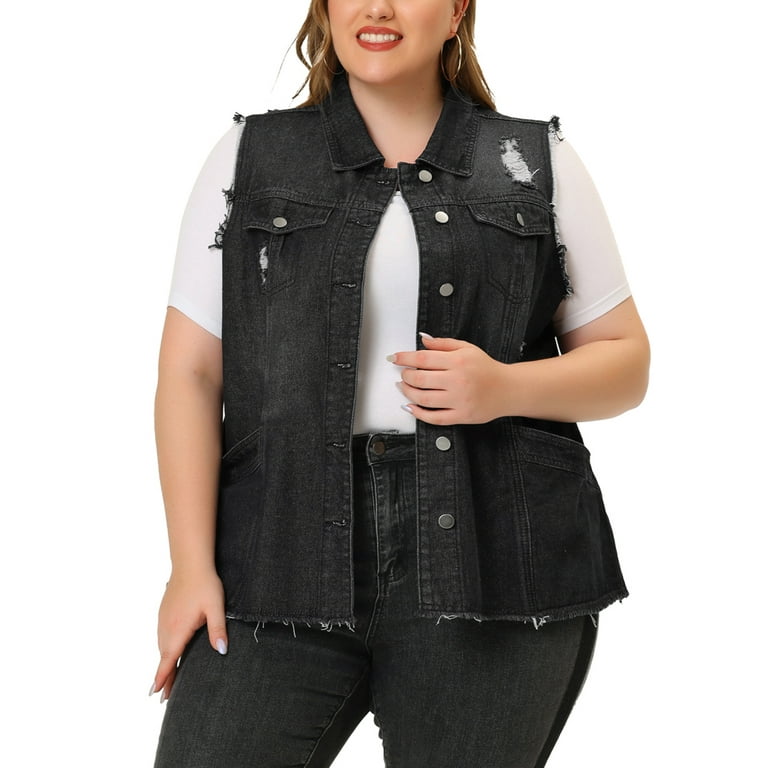 Plus size top sleeveless denim jacket