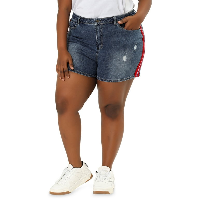 Unique Bargains Women s Plus Size Distressed Pockets Denim Shorts