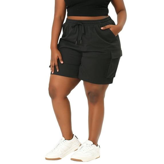 FAB CURVES Women's Plus Size Drawstring Elastic Waist Above Knee Cargo Shorts