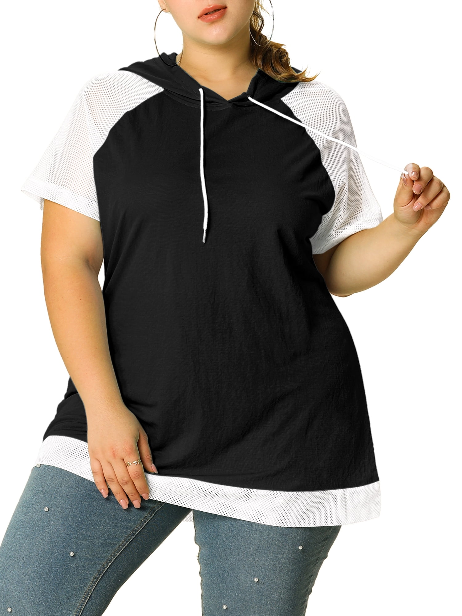 Unique Bargains Women's Plus Size Drawstring Kangaroo Pockets Summer Hoodie  4X Black - Walmart.com