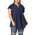 thumbnail image 1 of Unique Bargains Women's Plus Drawstring Split V Neck Flutter Sleeve Tunic Top, 1 of 8