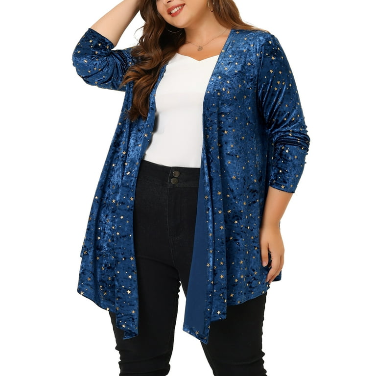 Unique Bargains Women s Plus Size Elegant Cardigan 3 4 Sleeve Star Print Shrug Top Walmart