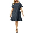 thumbnail image 1 of Unique Bargains Women's Plus Size Elegant Short Sleeve Ruffle Hem Denim Dress, 1 of 7