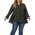 thumbnail image 1 of Unique Bargains Women's Plus Size Elegant V Neck Long Sleeve Chiffon Casual Tops 1X Black, 1 of 6