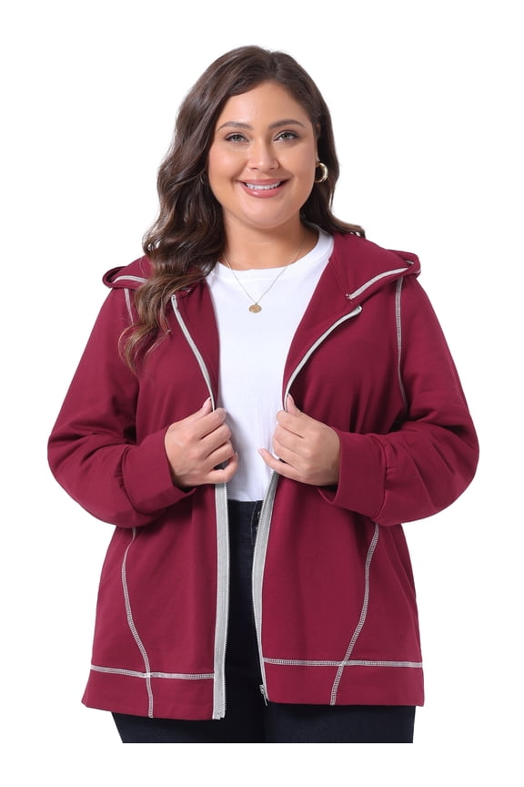 Women's Plus Size Fleece Jacket Zip Front Hoodie 3X Burgundy