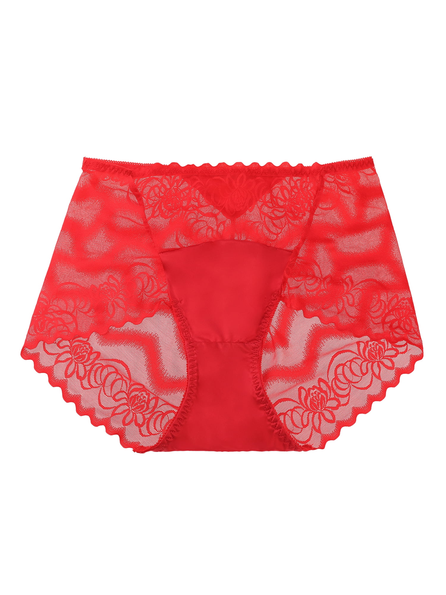 Unique Bargains Women's Plus Size Floral Laceback High Rise Brief Stretchy Underwear Red L
