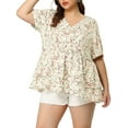 thumbnail image 1 of Unique Bargains Women's Plus Size Floral Layered Flare Hem Casual Peplum Tops 1X White, 1 of 7
