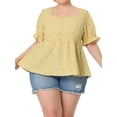 thumbnail image 1 of Unique Bargains Women's Plus Size Floral Peplum Tops Short Sleeve Cute Blouses 1X Yellow, 1 of 6