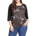 thumbnail image 1 of DARING DIVA Women's Plus Floral Tops Round Neck 3/4 Sleeves Blouse 1X Coffee, 1 of 6