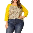 thumbnail image 1 of Unique Bargains Women's Plus Size Floral Tops Round Neck 3/4 Sleeves Modern Color Blouse, 1 of 7