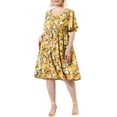 thumbnail image 1 of DARING DIVA Plus Size Floral V Neck Flare Sleeve Casual Midi Dress 1X Yellow, 1 of 7