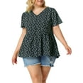 thumbnail image 1 of DARING DIVA Women's Plus Floral V Neck Short Sleeve Peplum Top 1X Navy, 1 of 7