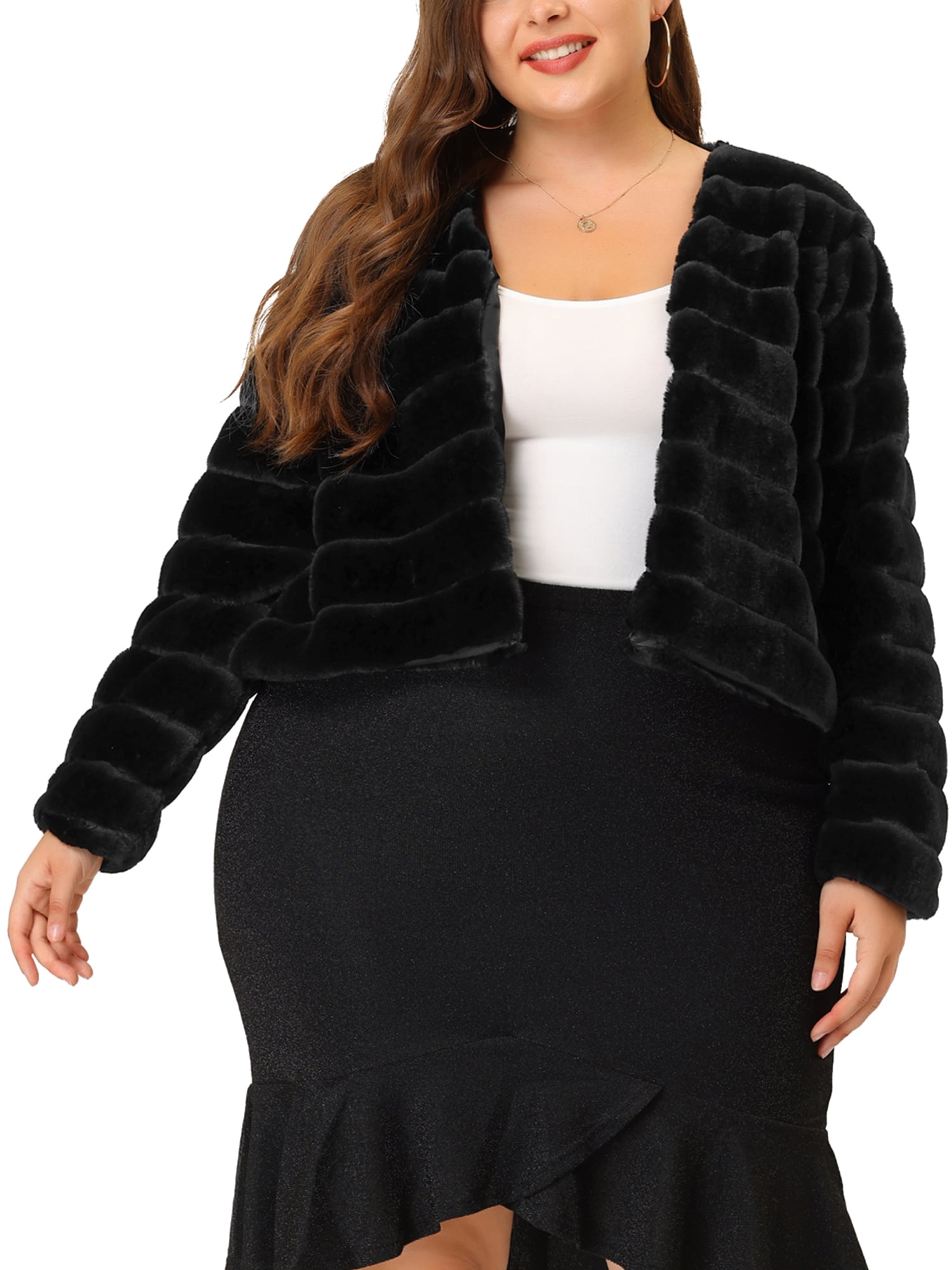 Plus size faux top fur cropped jacket