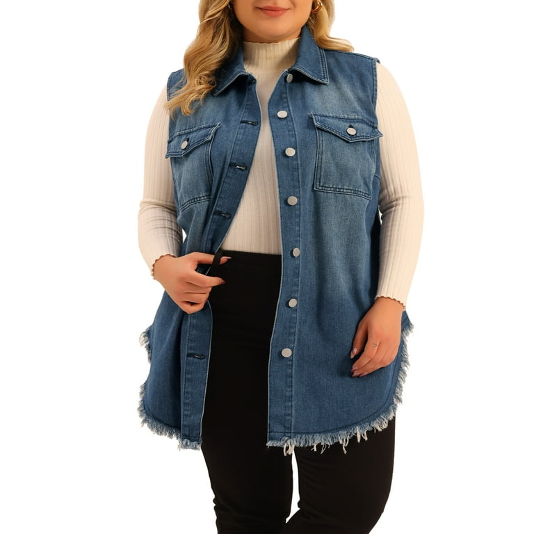 Plus size jean jacket vest hotsell