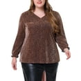 thumbnail image 1 of Unique Bargains Women's Plus Size Glitter Sparkle V Neck Metallic Party Sequin Blouse 1X Rose Gold, 1 of 6