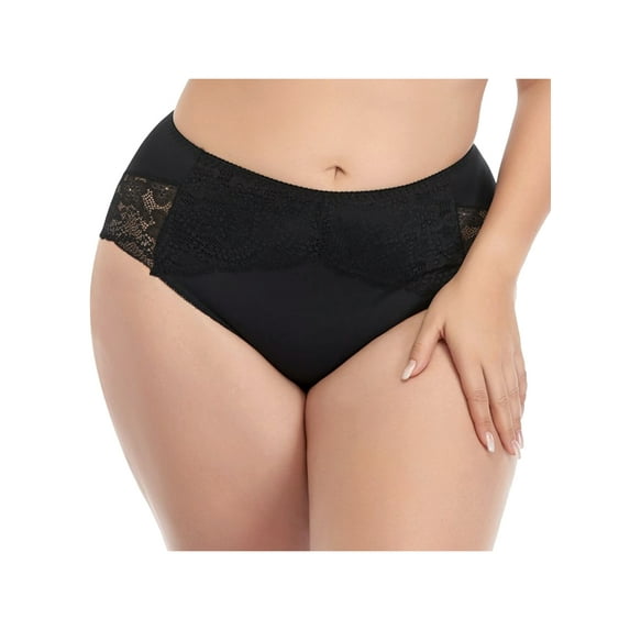 Unique Bargains Women's Plus Size High Rise Comfort Stretch Seamless Lace Trim Brief Black 2X