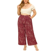Maplenight Plus Size Capri Pants Women's Solid Color Elastic Waist ...