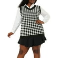 thumbnail image 1 of Unique Bargains Women's Plus Size Houndstooth V Neck Loose Vest Sweaters 1X Black White, 1 of 7