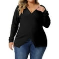 thumbnail image 1 of Unique Bargains Women's Plus Size Knitted Deep V Neck Wrap Criss Cross Cable Knit Sweater 1X Black, 1 of 6